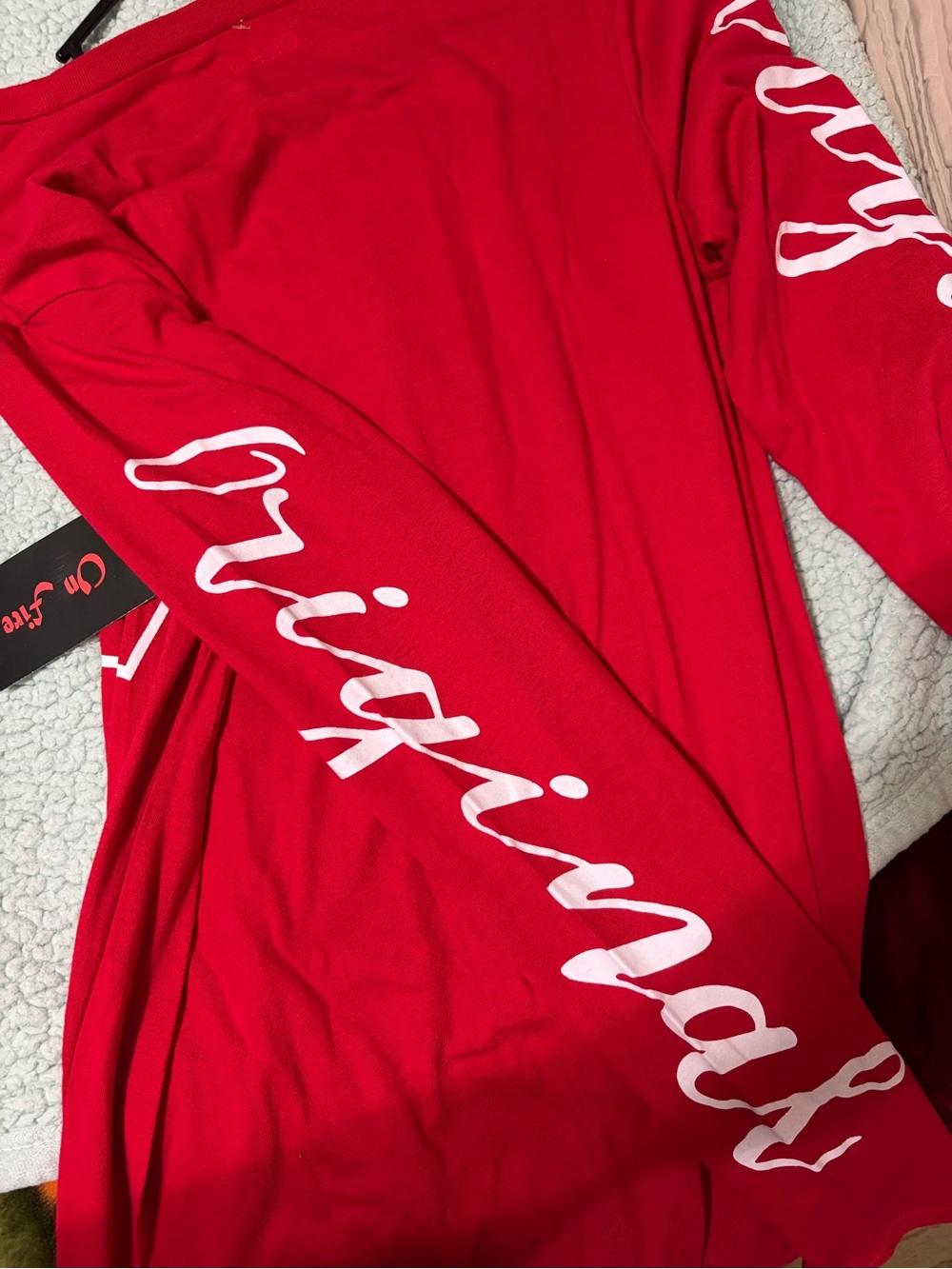 On Fire Red Long Sleeve Maxi Top with White 'Original' Script - Picture 5 of 5